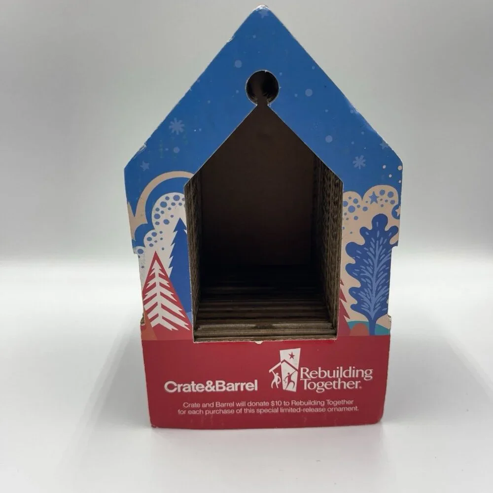 2015 Crate & Barrel Kate Forrester Wooden House Christmas Ornament Hearts & Home